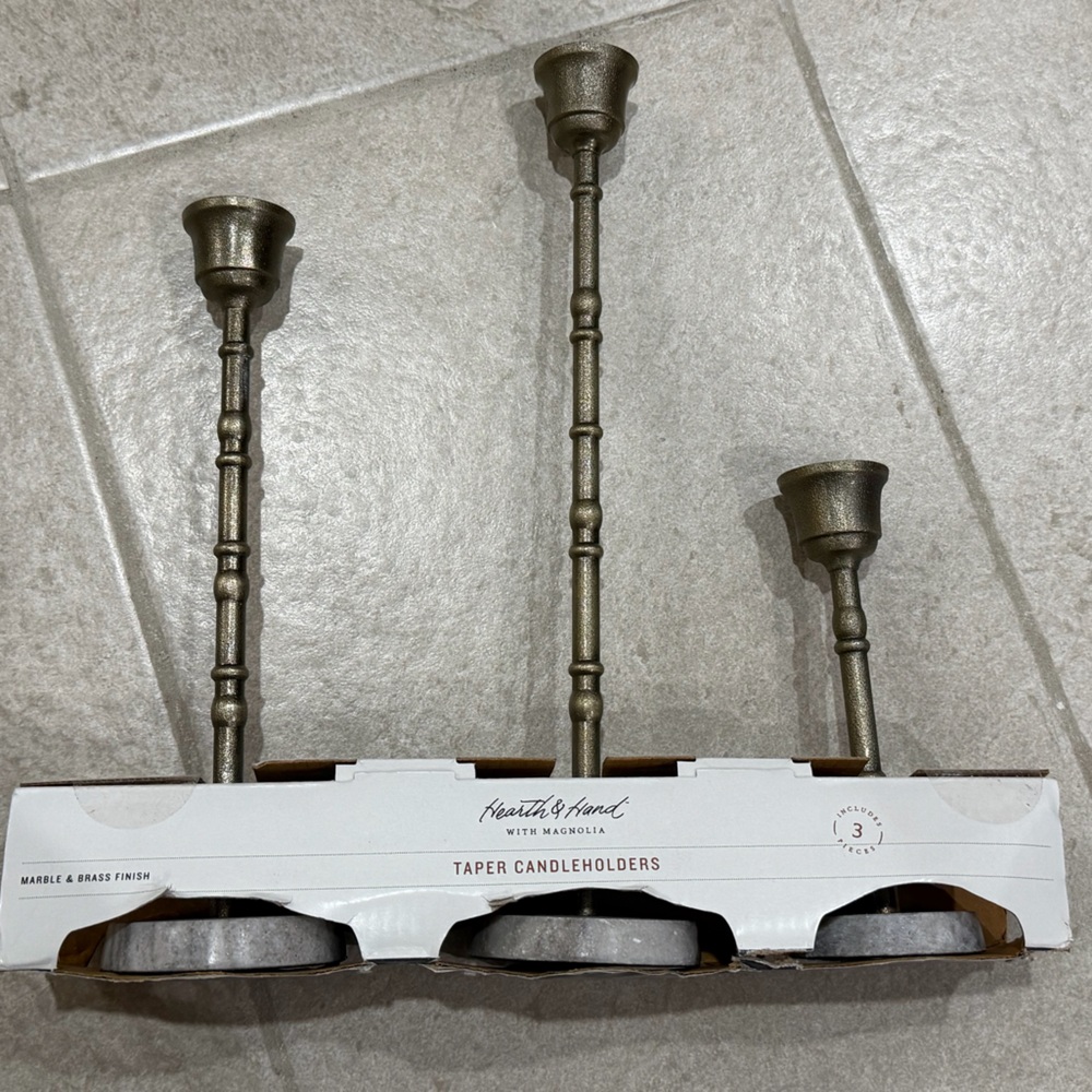 Hearth and Hand marble & Brass finish Taper Candle Holders
